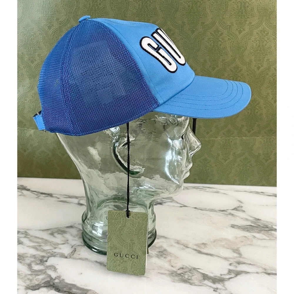 NWT Gucci Logo Blue Baseball Hat Size XS